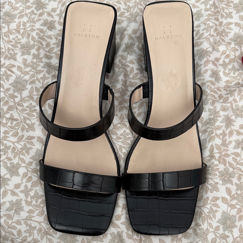 Halston Heritage Black Croc-Embossed Heels